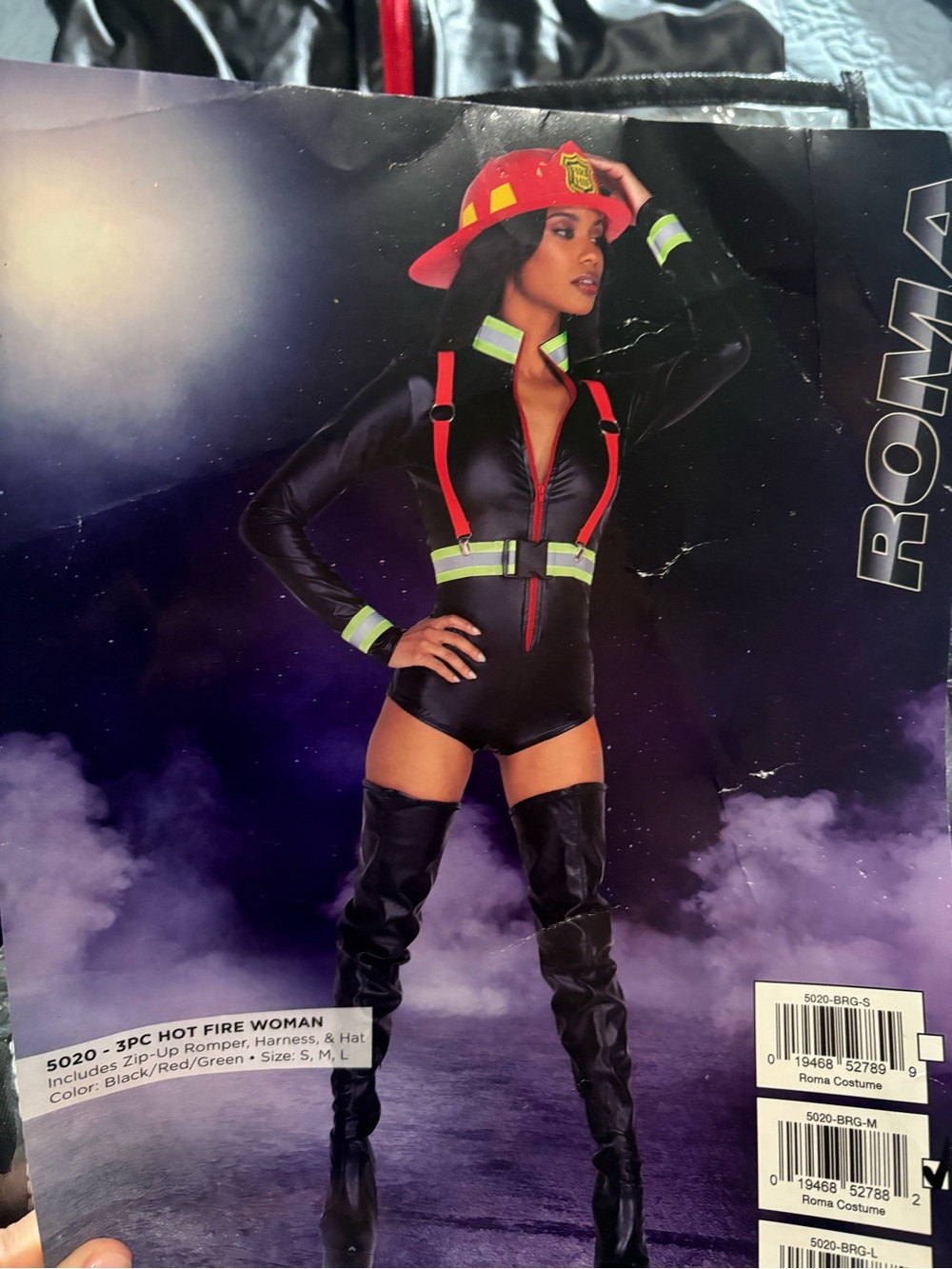 Roma Black with Red & Neon Reflective Firefighter Girl Costume